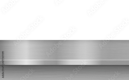 Silver steel countertop, empty shelf. mockup of table top. Metal kitchen countertop. Vector illustration.
