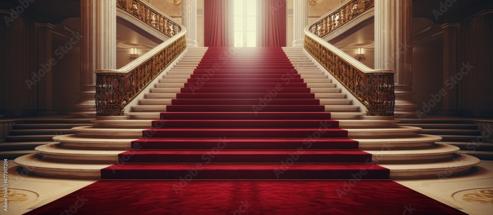 Obraz premium Carpet leading to the stairs Copy space image Place for adding text or design