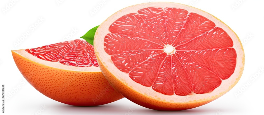 Close up of a white background with a isolated grapefruit half Copy space image Place for adding text or design Close up of a white background with a isolated grapefruit half Copy space image Place for adding text or design