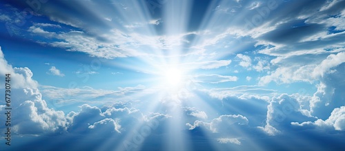 Blue sky with rays of sun Copy space image Place for adding text or design