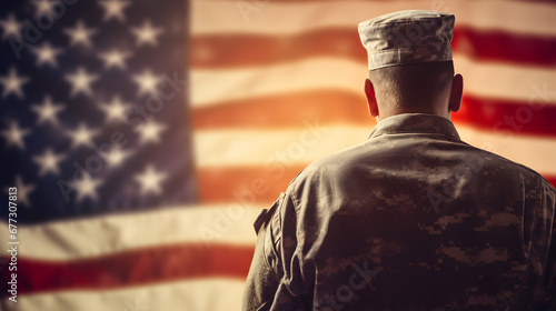 Patriotic Military Soldier Saluting American Flag Veterans Day Tribute