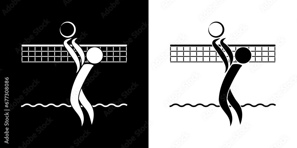 Pictogrammes représentant un match de beach-volley, une des disciplines des compétitions sportives avec un ballon. - obrazy, fototapety, plakaty 