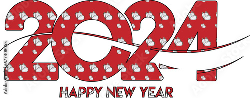 Greeting card Happy New Year 2024. Beautiful holiday web banner or billboard with Golden sparkling text Happy New Year 2024 written sparklers on festive blue background with fireworks