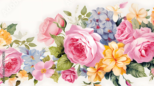 Floral Elegance Vector Illustration Pastel Colors Roses and Blossoms