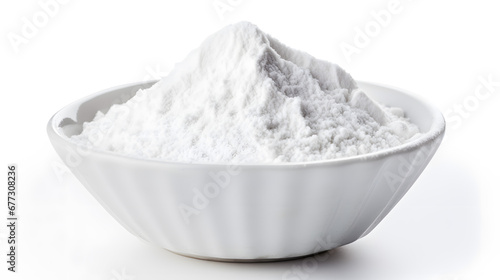 Bowl of white powder isolated on white background