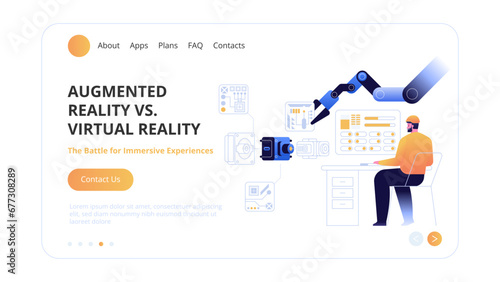 High technology concept. Augmented Reality vs. Virtual Reality: The Battle for Immersive Experiences. Vector illustration for websites, landing pages, mobile applications, posters and banners.
