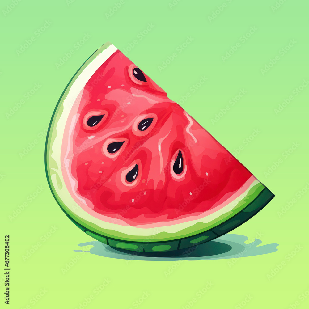 Sliced pitted watermelon juicy appetizing red flat illustration isolated on green background Sliced pitted watermelon juicy appetizing red flat illustration isolated on green background