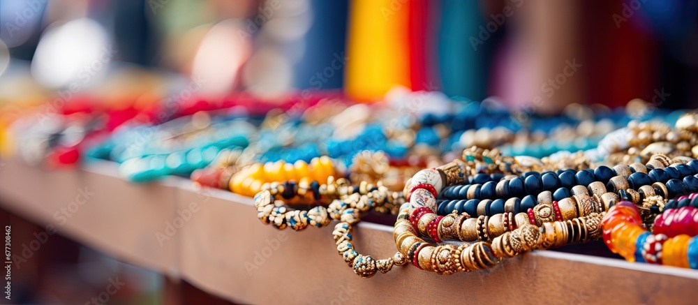 Bali s jewelry market offers women various necklaces with beads Copy space image Place for adding text or design