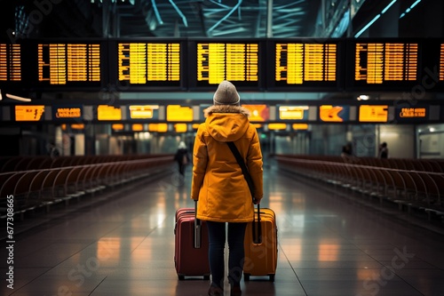 Reisende junge Frau wartet im Flughafenterminal