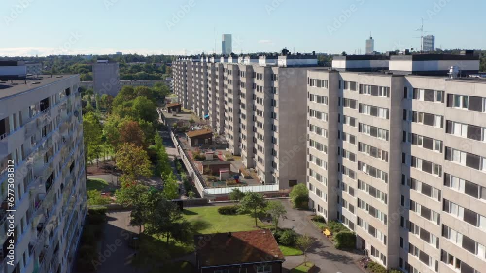 Plattenbau in summer time. Pre-Fabricated Pre-Cast Slab Buildings in suburb Plattenbau in summer time. Pre-Fabricated Pre-Cast Slab Buildings in suburb