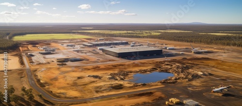 Bird s eye view of construction site for new airport in Badgerys Creek Sydney Australia in February 2023 Copy space image Place for adding text or design photo
