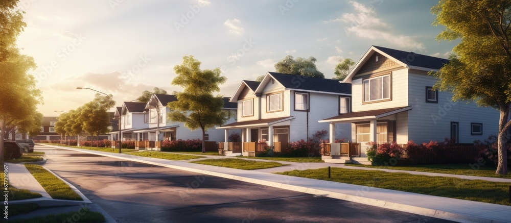 American residential development consisting of new houses Copy space image Place for adding text or design