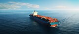 Bird s eye view of a container ship sailing on peaceful waters Copy space image Place for adding text or design