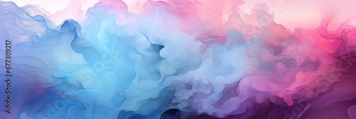 An abstract painting of blue and pink colors. Abstract painted background, panoramic banner.