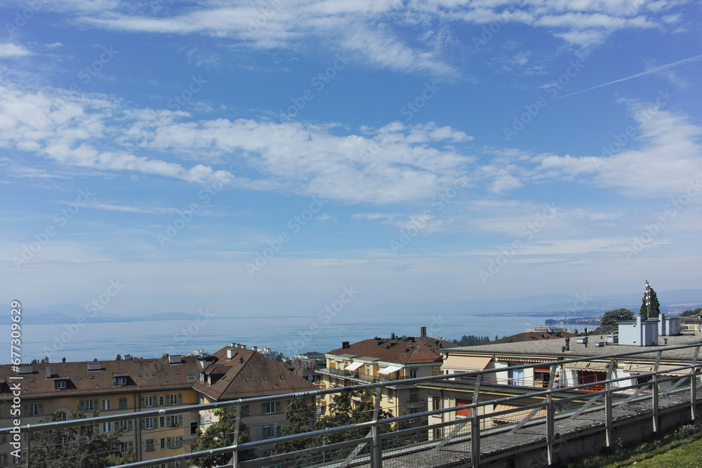 Typical Building and street at city of Lausanne, Switzerland