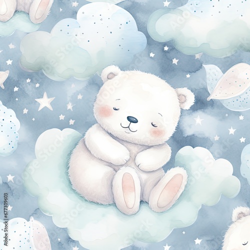 cute baby sleeping bear. watercolor child illustration © vivari_vector