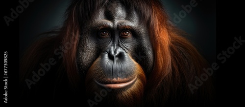 Bornean Orangutan portrait Copy space image Place for adding text or design © Ilgun