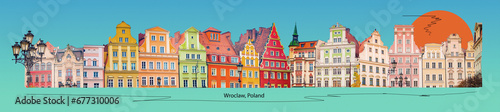 Art collage, design in modern contemporary retro style about Wroclaw at Poland
