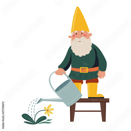 Dwarf Elf Or Gnome Watering Flowers
