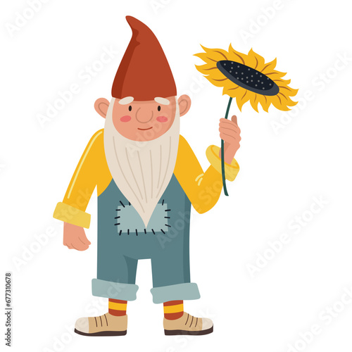 Dwarf Elf Or Gnome With Sunflower