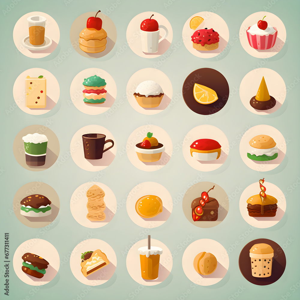 Fast food icons set. Vector illustration in flat design style. Eps 10