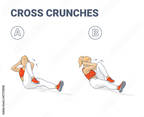 Cross Crunches Exercise or Bicycle Crunches Femail Coach Guidance