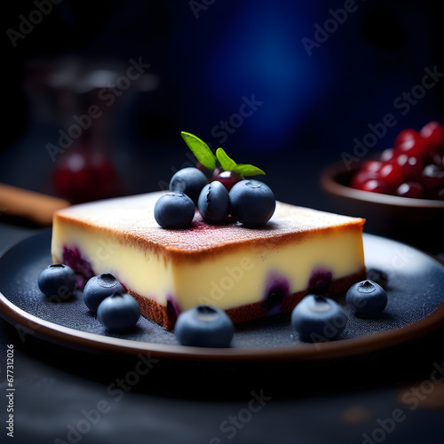 Piece of Cheesecake with blueberries - commercial style magazine photography