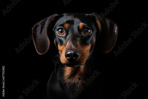 Black and brown dog with black background and black background. © VISUAL BACKGROUND