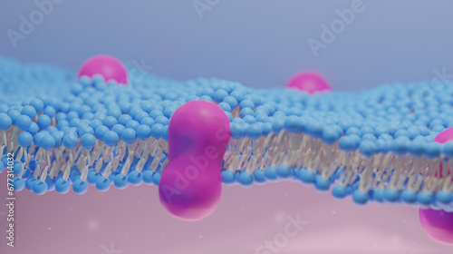 3D Illustration of the Extracellular Matrix in color. Pink. Blue. Yellow. Scientific Illustration (ID: 677314032)