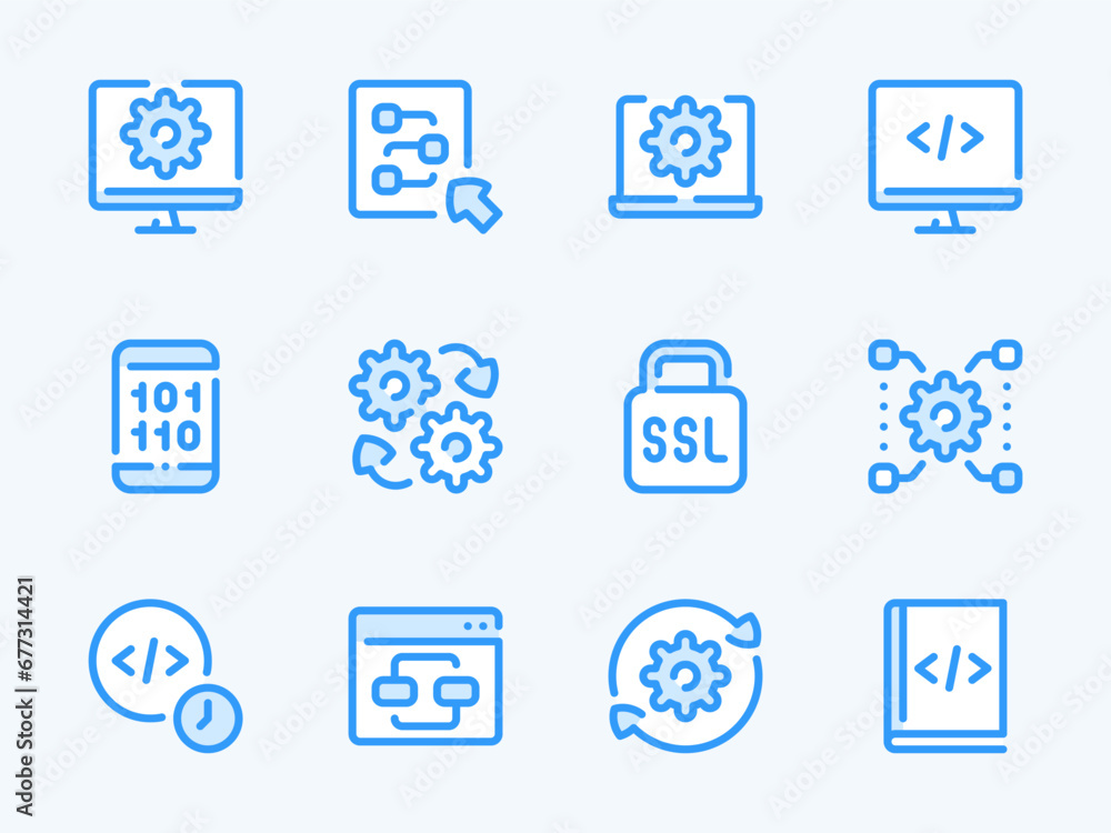 Web Development and Programming vector line icons. Coding and Software outline icon set. SSL, Encryption, Website, Code and more. Web Development and Programming vector line icons. Coding and Software outline icon set. SSL, Encryption, Website, Code and more.