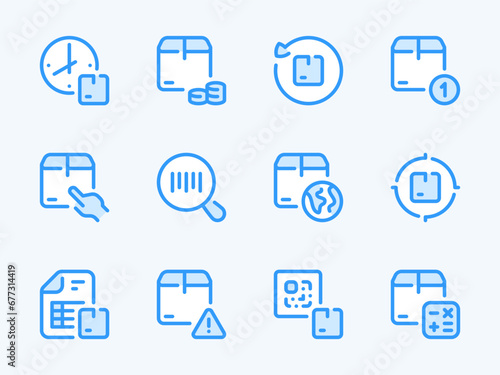 Shipping, Logistics and Delivery vector line icons. Deliver the Package and Order Transportation outline icon set. Time, Document, Return, Notification, QR Code, Calculation and more. © NikWB