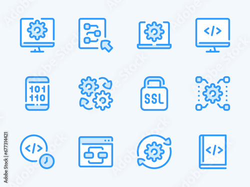 Web Development and Programming vector line icons. Coding and Software outline icon set. SSL, Encryption, Website, Code and more.