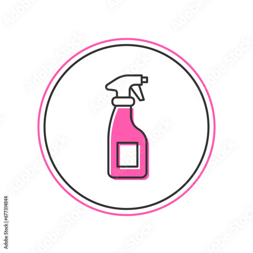 Filled outline Cleaning spray bottle with detergent liquid icon isolated on white background. Vector