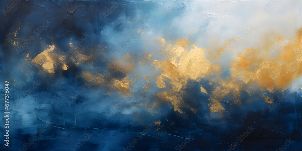 Dark blue textured oil paint wit golden elements, abstract background Dark blue textured oil paint wit golden elements, abstract background