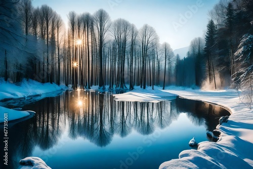 Winter landscape with beautiful reflection in the water © Eun Woo Ai
