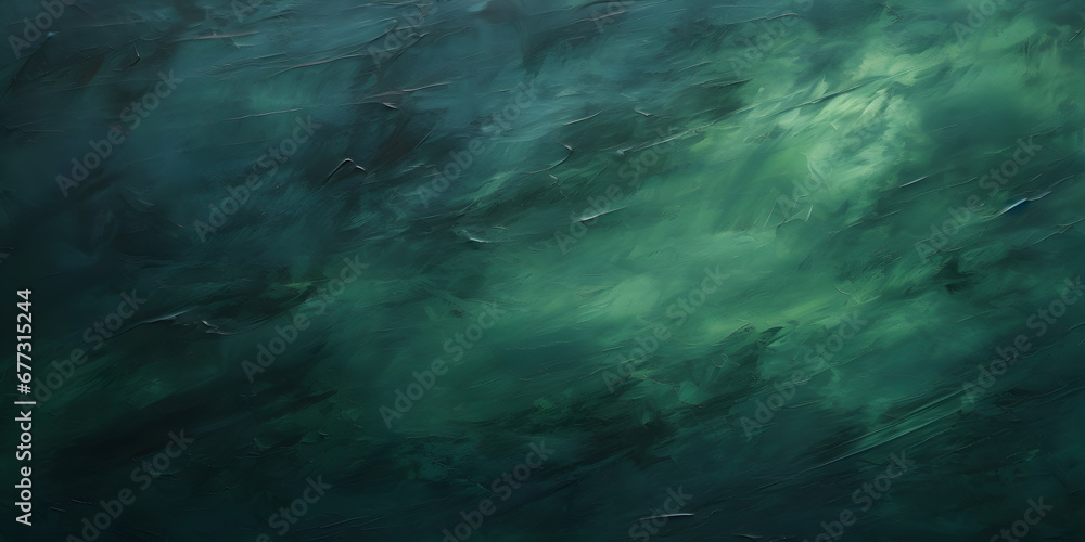 Abstract and textured oil paint background in dark green color