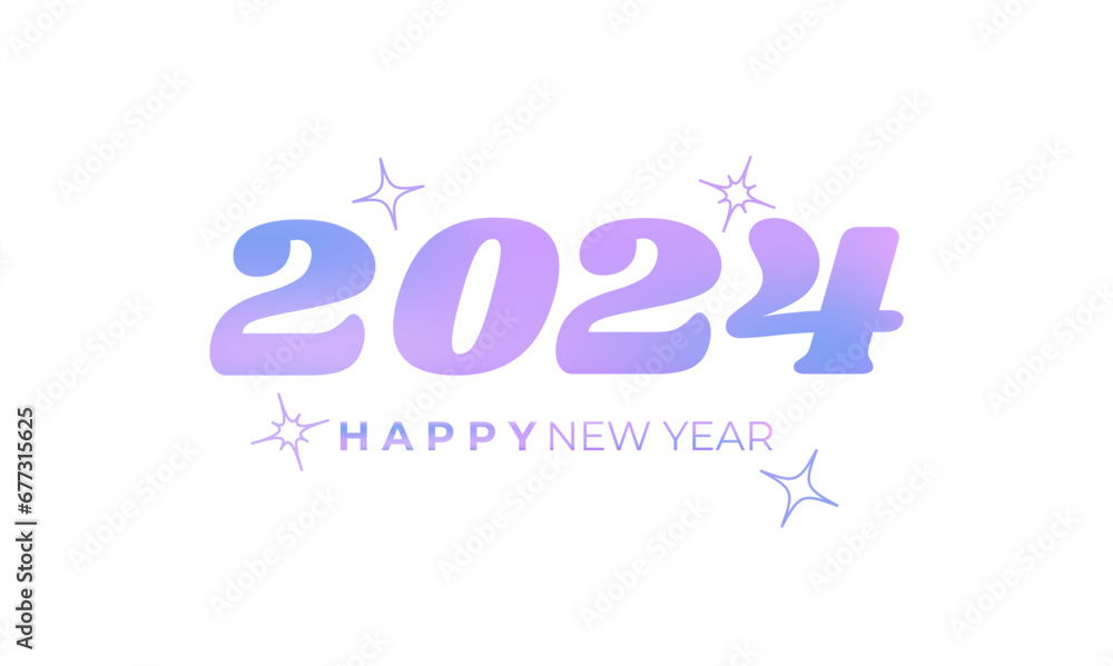 2024 Happy New Year poster. Y2K style illustration. Trendy minimalist aesthetic color. Vector illustration concept