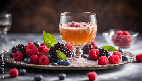 food photography in a commercial magazine photoshoot style of a fruit juice in a tall crystal glass