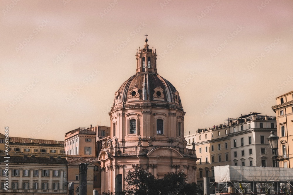 Low-angle shot of Chiesa del Santissimo Nome di Maria al Foro Traiano in Rome, Italy