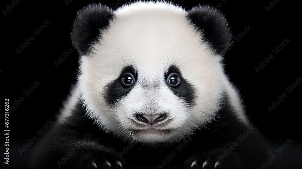 Naklejka premium Portrait of a baby panda on a black background