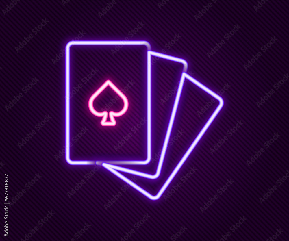 Glowing neon line Deck of playing cards icon isolated on black background. Casino gambling. Colorful outline concept. Vector Glowing neon line Deck of playing cards icon isolated on black background. Casino gambling. Colorful outline concept. Vector
