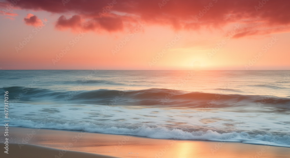 Summer Beach Sunset Background: A Serene Coastal Scene Awash in Warm Tones - Inviting the Tranquility of a Golden Sunset by the Shore