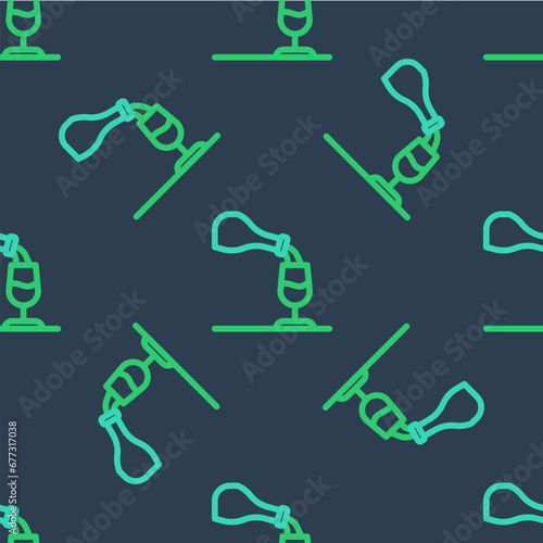 Line Wine tasting, degustation icon isolated seamless pattern on blue background. Sommelier. Smells of wine. Vector