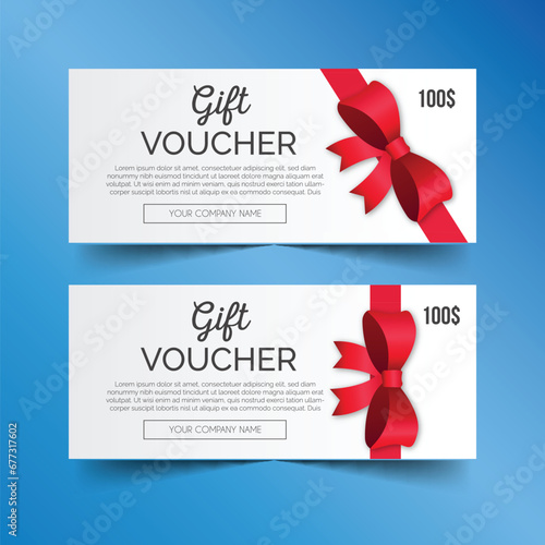 modern gift voucher pack with red ribbon design vector illustration
