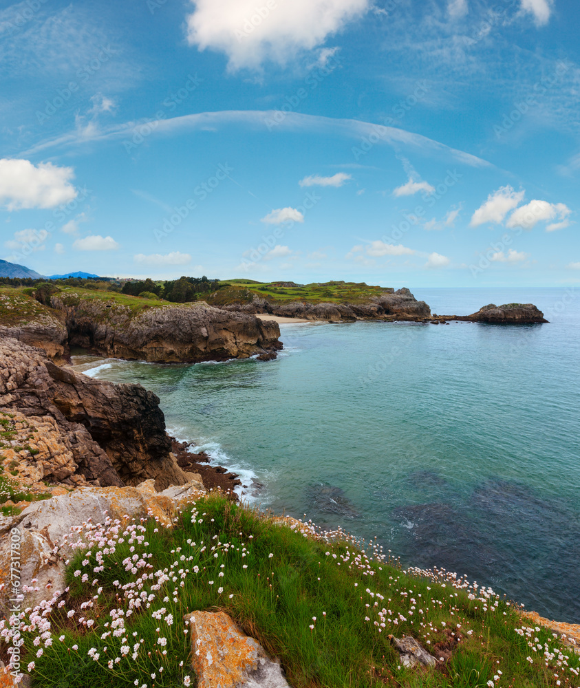 Bay of Biscay summer rocky coast view, Spain, Asturias. Bay of Biscay summer rocky coast view, Spain, Asturias.