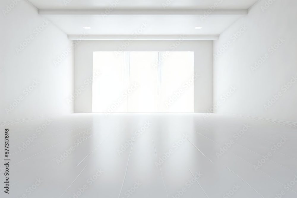 An empty white room with a window, shadows from the light for product presentation, background for your photos, overlay An empty white room with a window, shadows from the light for product presentation, background for your photos, overlay