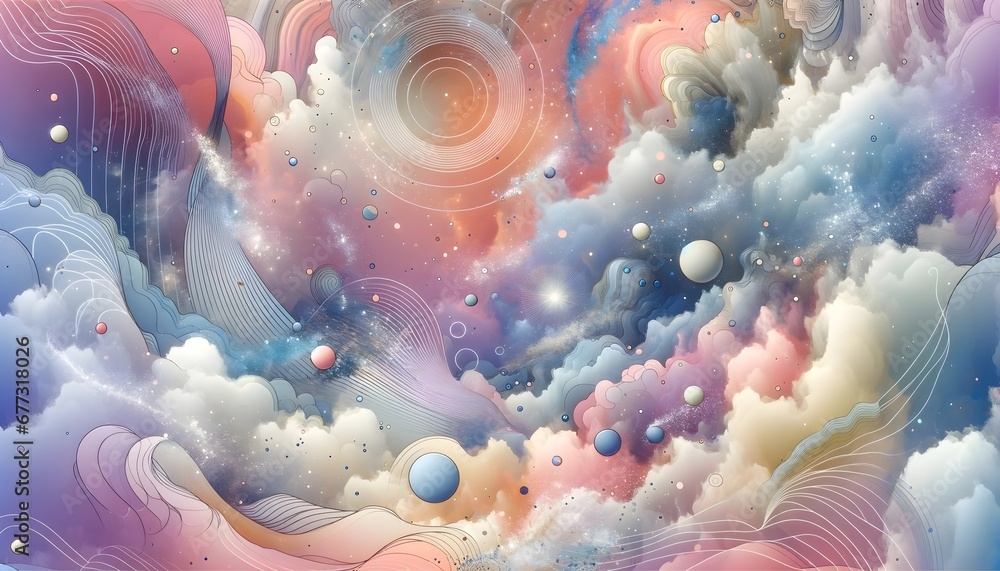 Surreal Cosmic Cloudscape with Planets and Swirling Nebulae Surreal Cosmic Cloudscape with Planets and Swirling Nebulae