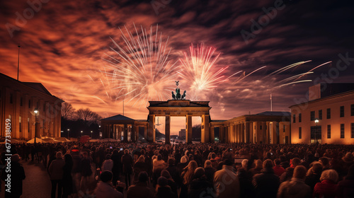 new years eve with fireworks over Berlin: Brandenburg Gate and fireworks photo