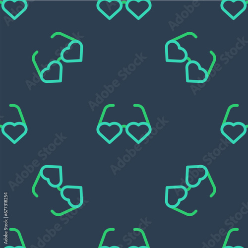 Line Heart shaped love glasses icon isolated seamless pattern on blue background. Suitable for Valentine day card design. Vector