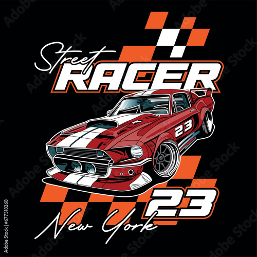 Urban sports race car, New York street racer vector illustration